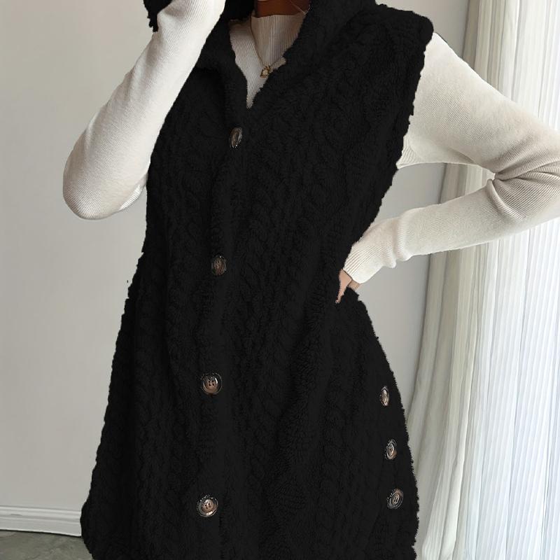 Női Kétoldalas Plüss Mellény Kapucnis Gombos Kardigán Ősz Tél Egyszínű