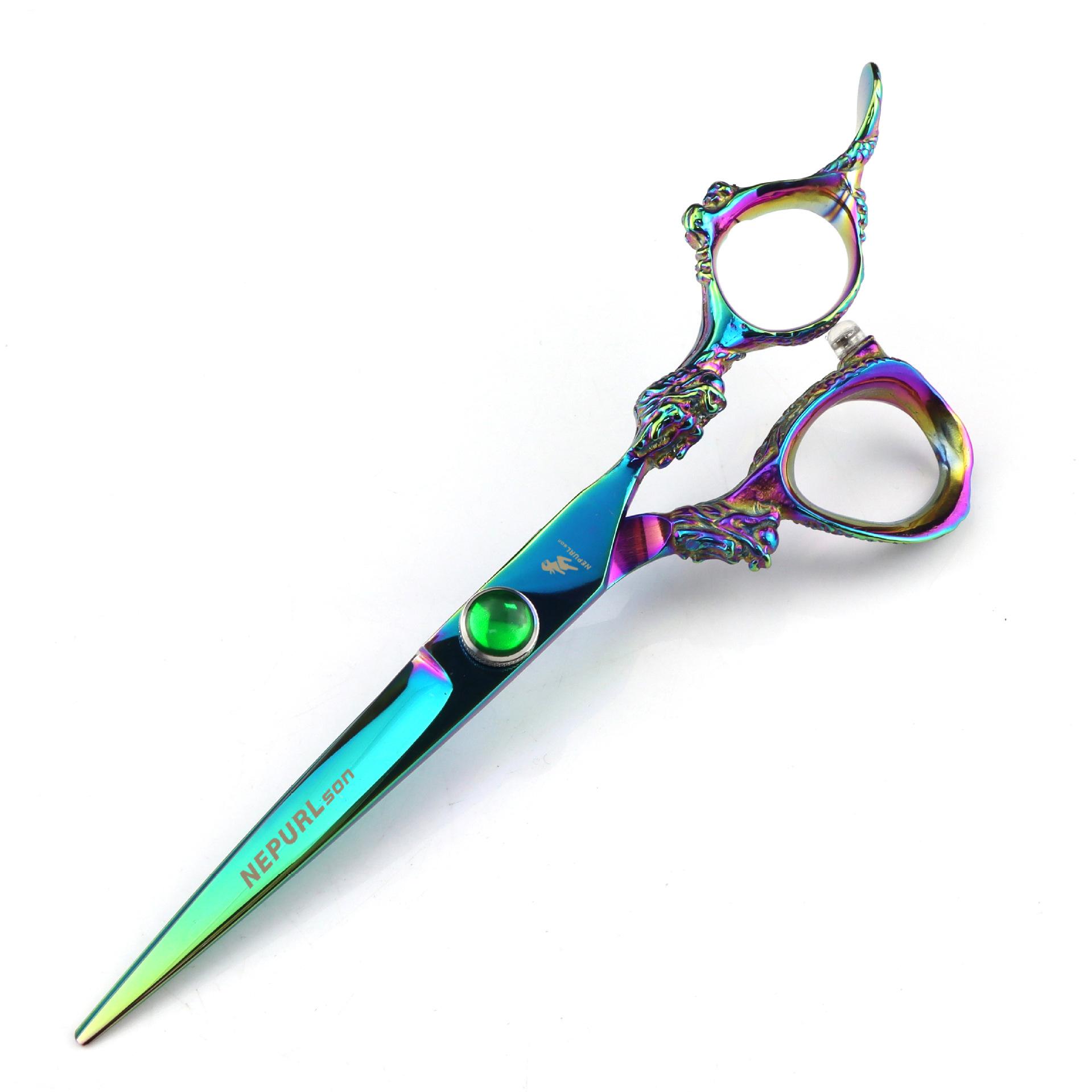 6.0 inch green, big dragon handle, hair scissors, hair scissors, flat scissors, tooth scissors DL3-0401 green flat scissors