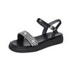 Komfort Kristall Keilsandalen Frau Sommer Mode Strass Klobige Plateau Leder Dicke Sohle Schnalle Causal Schuhe