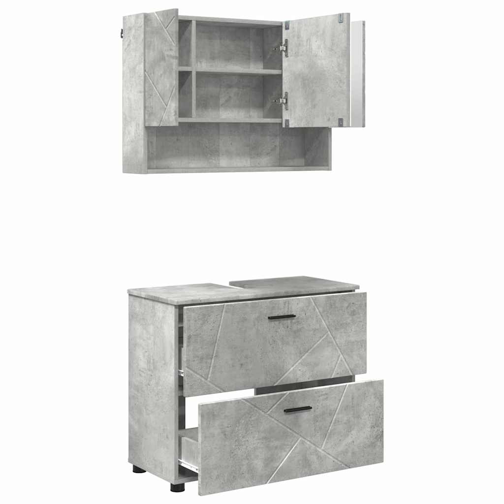 Bathroom Furniture Set 2 Pcs Concrete Grey Plywood and Metal
