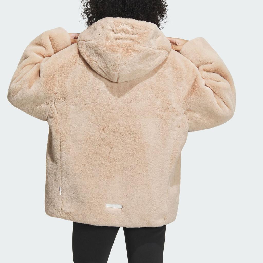 Adidas Düz Renk Spor Bol Kapşonlu Polar Ceket Kadın Dış Giyim Magic-Light-Brown IZ4564