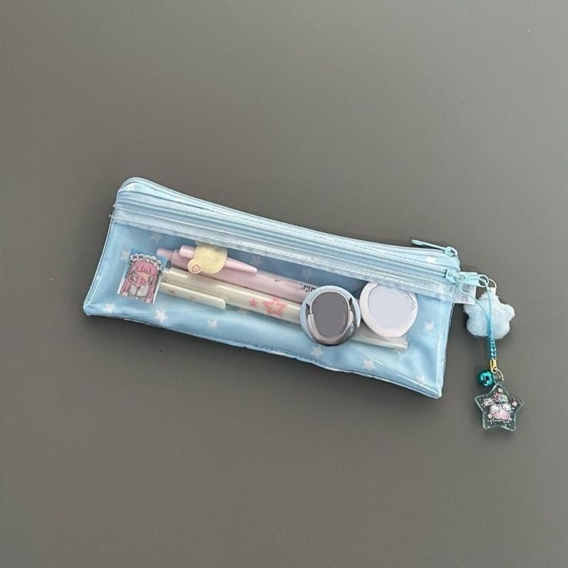 Star Pattern Pencil Case Double Layered Pen Pouches 2 Compartment Pencil Organizers Bag for Student Boy Girl School