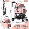 Poussette chien chat pliable 3 en 1, poussette animaux avec roues 360°, panier rangement, fenêtre maille, porte-gobelet