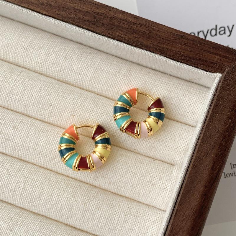 Rainbow Macaron Hoop Earrings: Stylish Ear Clips for Everyday Wear