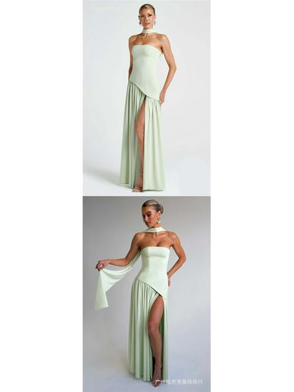 Strapless Long Dress with Slit Skirt