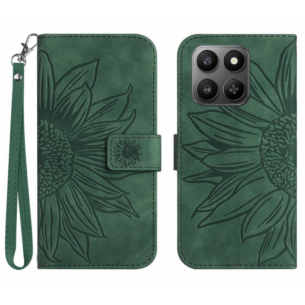 For Honor 400 Smart Case Sunflower Imprint Leather Wallet Phone Cover with Wrist Strap