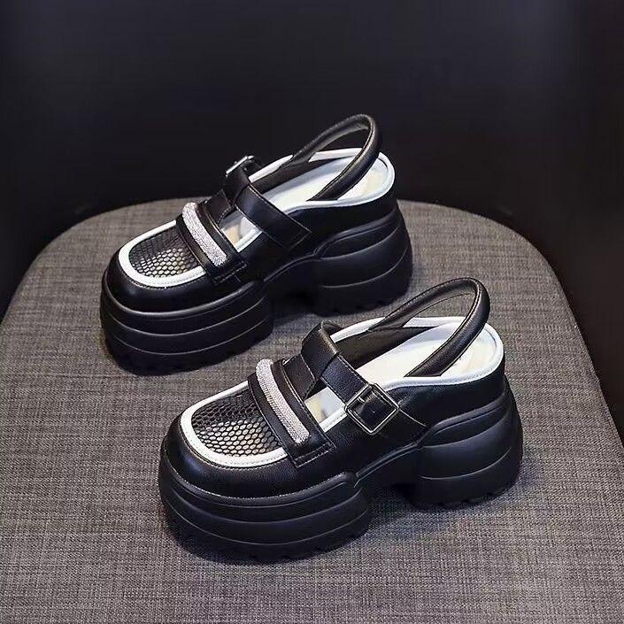 PVER inner height-increasing mesh bag head sandals women's summer fashion thick-soled rhinestone buckle muffin shoes