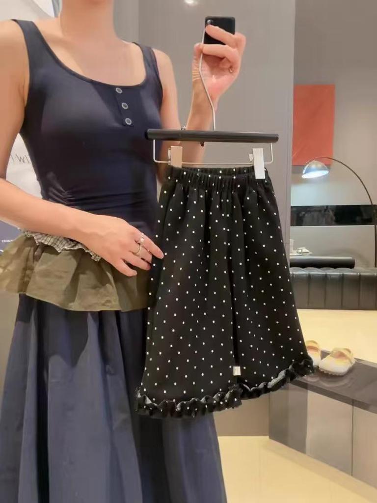 2025 Autumn Korean Style Girls' Polka Dot Lace Ruffle Wide Leg Pants - Kids' Casual Fit