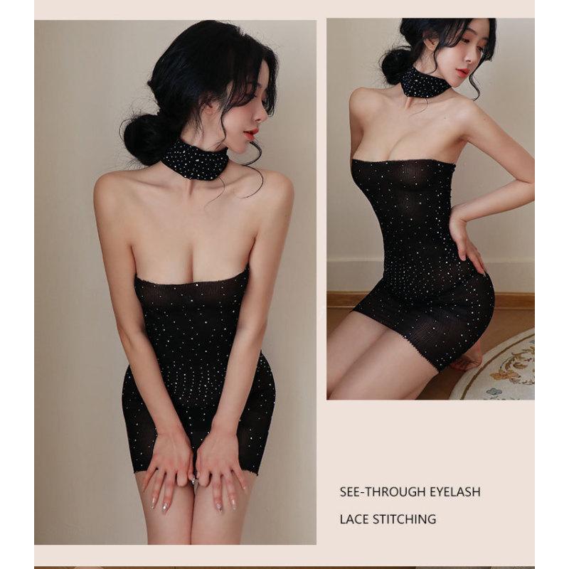 Dress Hollow Out Perspective Binding Tight Strap With Bright Diamonds Womens Dresses Sexy Female Clothing