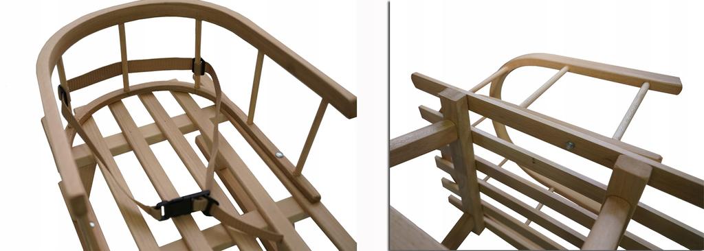 Wooden Sled With Backrest And Mattress For Children, Traditional, Solid Pl