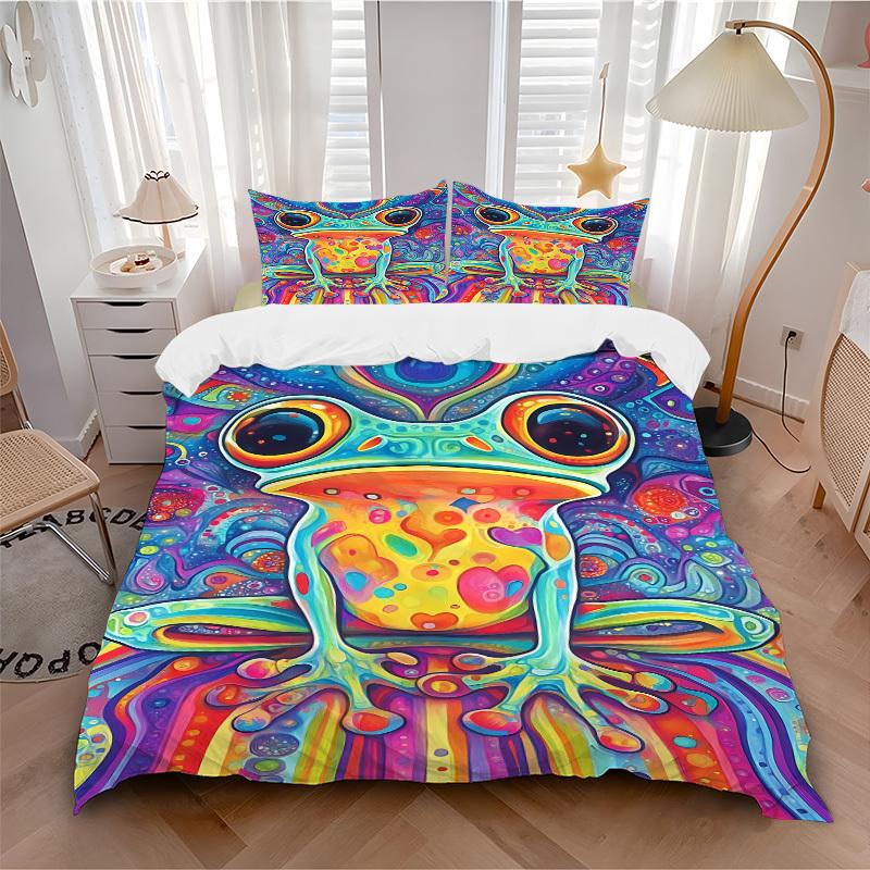 

3pc Froggy Colors Cover Set - 1 Quilt Cover + 2 Pillowcases, All Seasons Bedroom Setting, Perfect for Home073 135x200cm