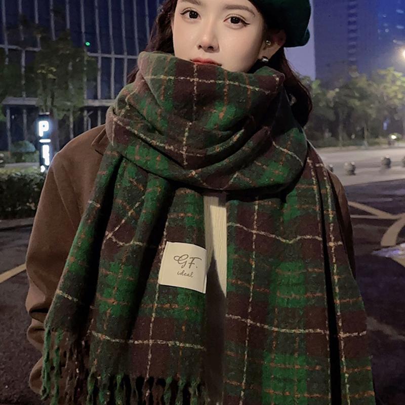 Autumn And Winter  Plaid Scarf For Women Korean Style Versatile Shawl Warm Christmas Wool Neck Scarf