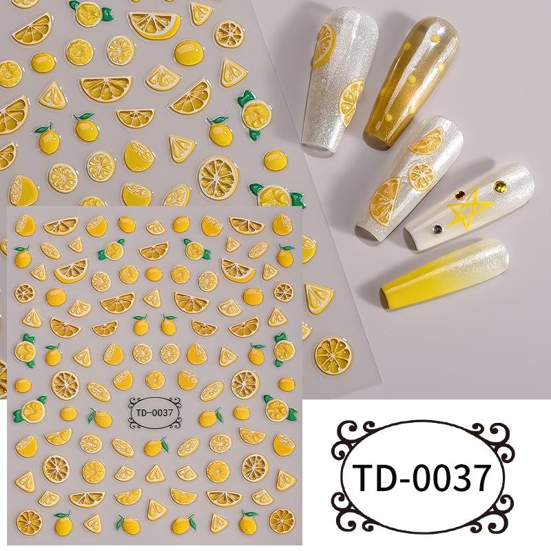 

3pcs 5D Summer Lemon Nail Art Sticker Emboss Fruit Self-Adhesive Nail Decals Nails DIY Manicure Decoration for Girls and Women