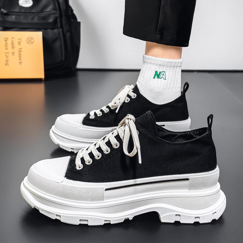 Shoes new spring canvas board shoes casual shoes low-top thick-soled muffin dad shoes increase in height