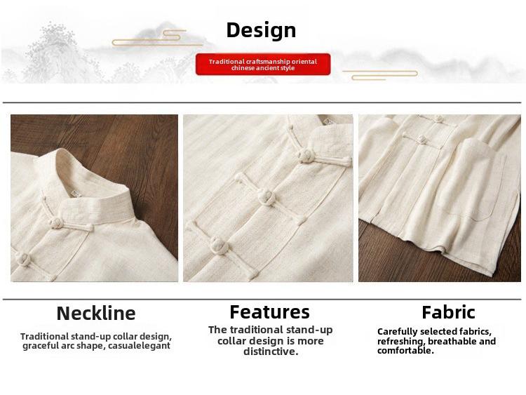 [Popular] Cămașă de vară cu mânecă scurtă pentru bărbați, stil chinezesc, in pur, retro, costum Tang