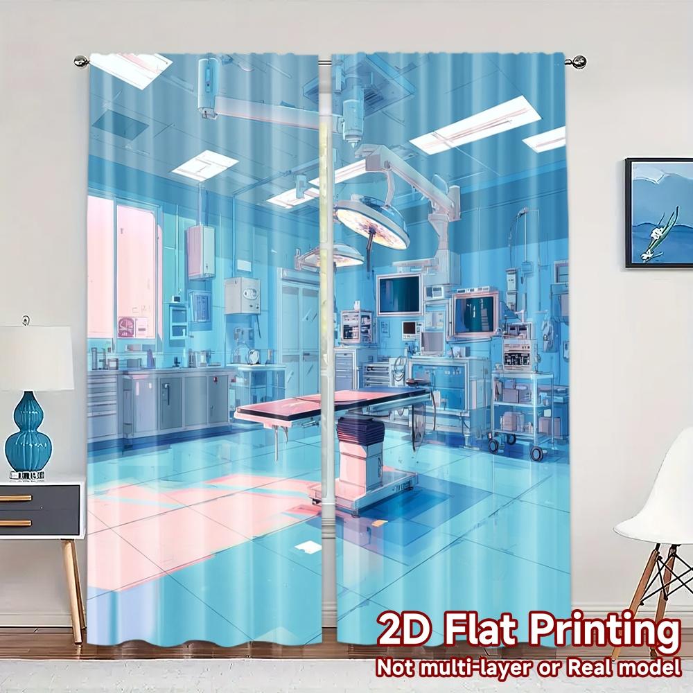 

Set Of 2 Contemporary Flat Printing Curtains Without Rod Surgicalroom Modern Fabric Home Curtain Polyester Machine Washable W100*H70(CM)-Rod Pocket&2PCS