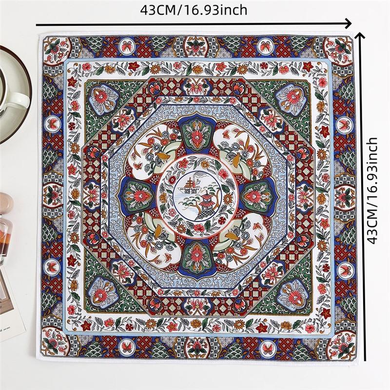 2Pcs 43x43cm 100% Cotton Vintage Flower Printed Lady Bandana Women Handkerchiefs Sweat Wiping Hand Towels