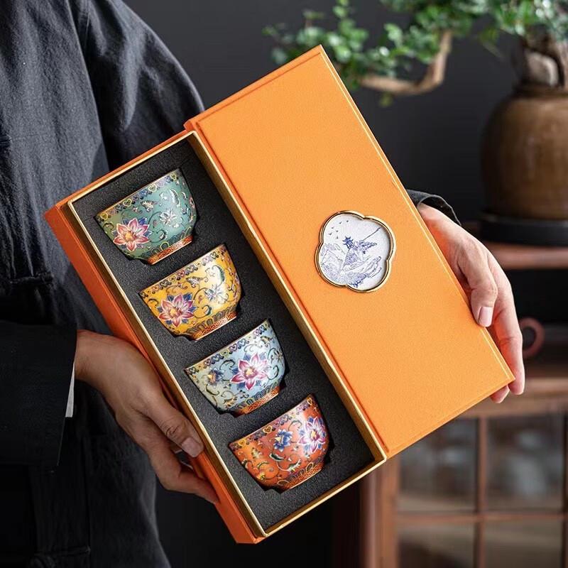 Chinese Enamel Ceramic Master Tea Cup Gift Set