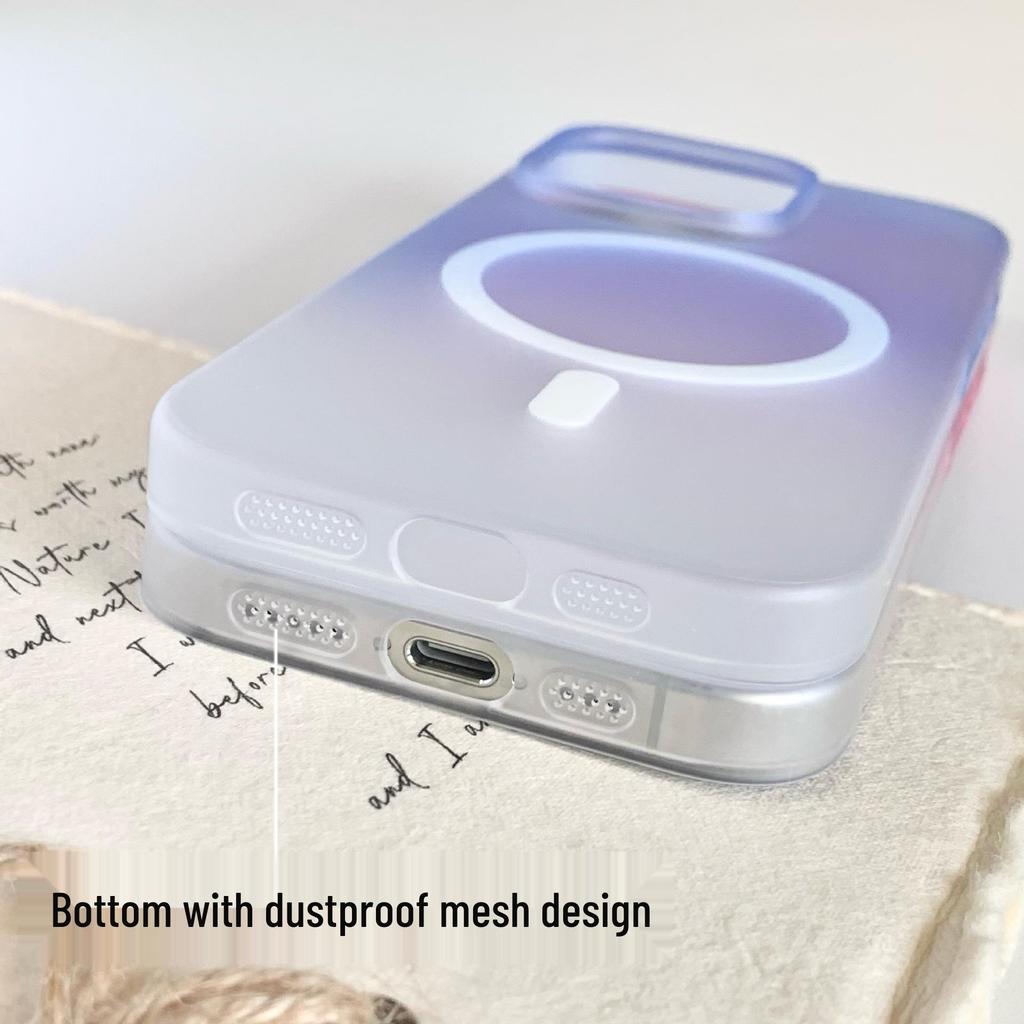 Gradient Magnetic Frosted Hard Case for iPhone 17/15 Pro Max - Ice Mist Large Hole Design.