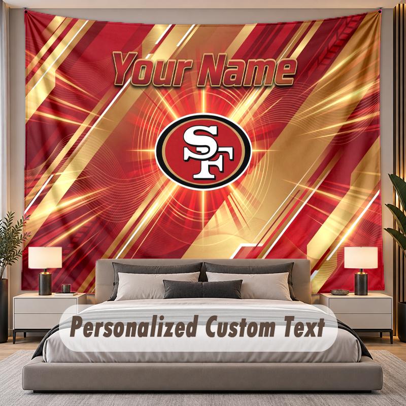 Benutzerdefiniertes Namens-Text-Wandteppich San Francisco 49ers Personalisierter Polyester-Wandteppich für Schlafzimmer und Zimmer