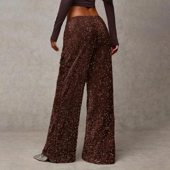 Dámské kalhoty s vysokým pasem a širokými nohavicemi, ležérní kalhoty se sekvenčním designem, elastický pas se stahovací šňůrkou, párty kalhoty