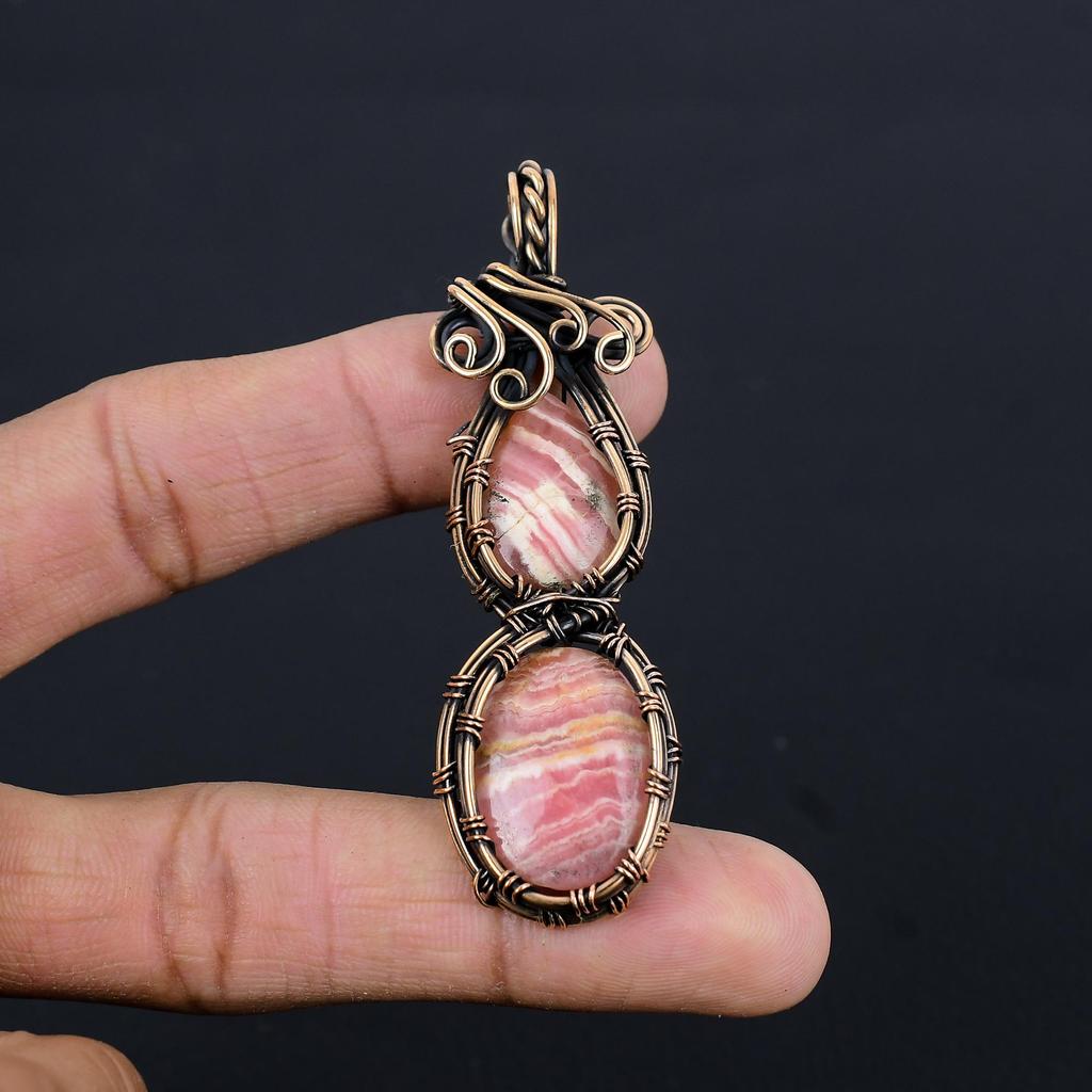 Rhodochrosite Jewelry, 999 Copper Wire Wrapped Pendant, Handmade Gemstone Jewelry Pendant, For Memorial Day