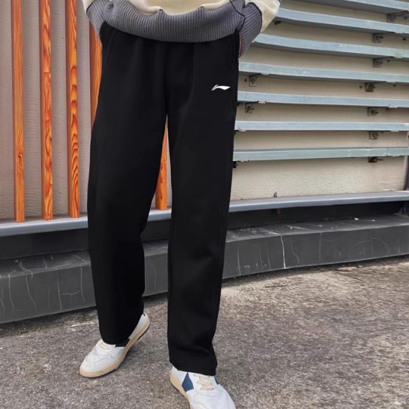 Li Ning Casual Pants Unisex Fashion Lightweight Fleece Lined Black Thickened Straight Fit Pants YZMB2-3