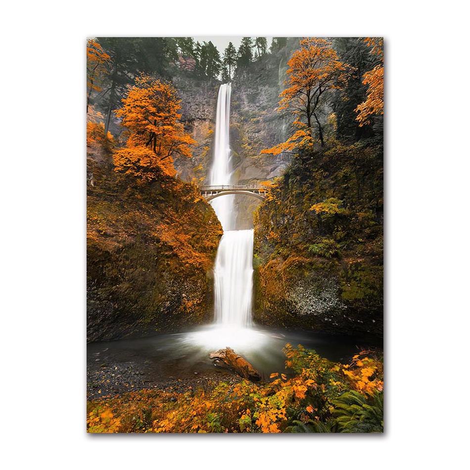 Waterfall Reed Wall Art Canvas Painting Nordic Posters And Prints Wall Pictures For Living Room Autumn Leaves Forest Deer Lake
