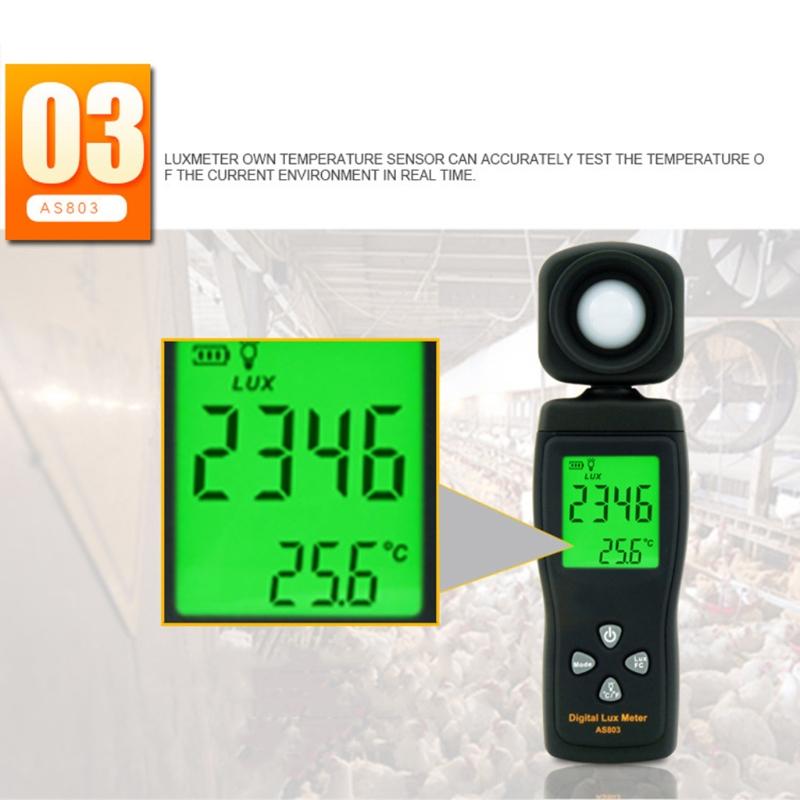 AS803 Luxmeter Digital Light Meter for Lux Meter Photometer Radiometer LCD Handheld for Led Garden Grow Lights Aquarium