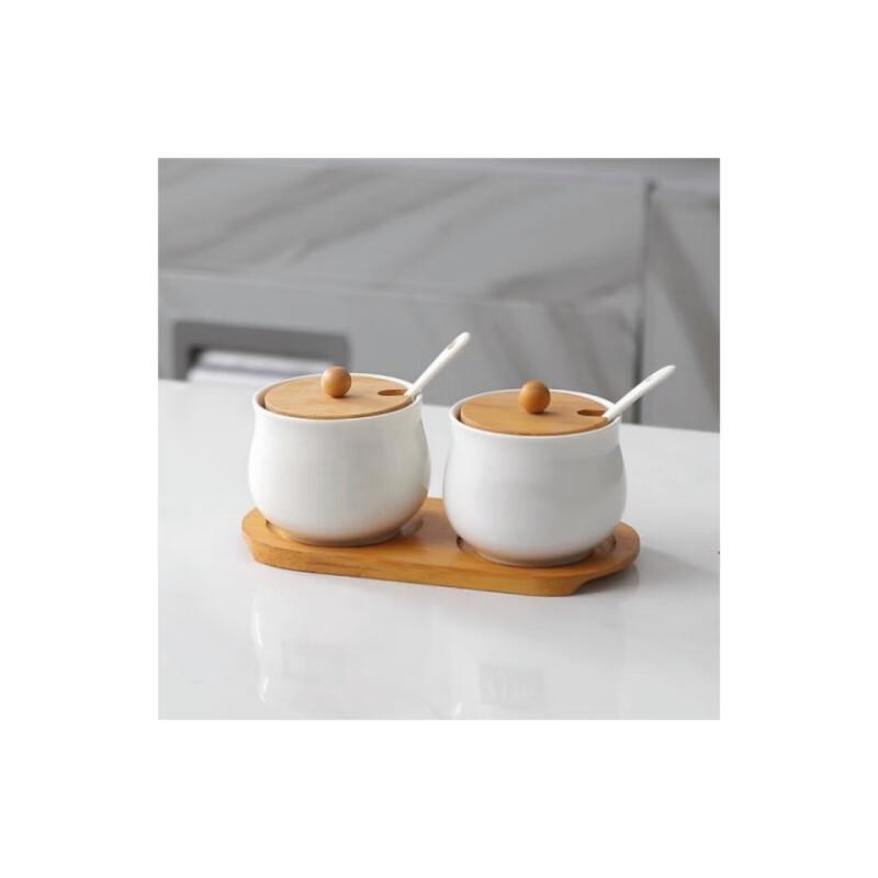Qianxing Ceramic Seasoning Jars with Bamboo Lids