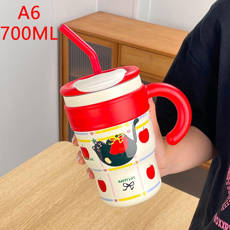 Cartoon Stainless Steel Water Cup Cute 700Ml Insulated Water Bottle Large Capacity Straw Thermos Cup Drinkware