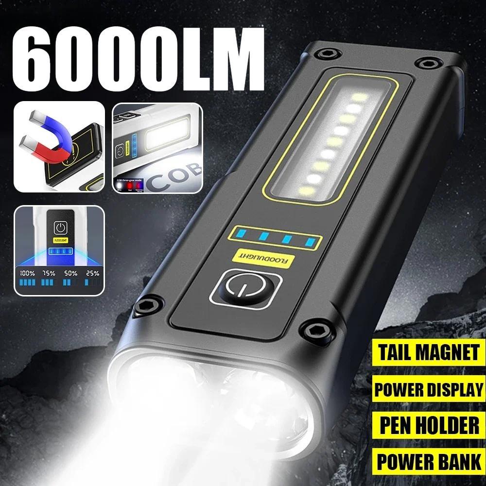 Mini-Taschenlampe LED Wiederaufladbar Tragbar COB Arbeitslicht Leistungsstarke Laterne mit Starkem Magnet Notstrombank Outdoor