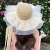 Fairy organza new summer straw hat pearl sunshade sun hat seaside beach hat sunscreen hat