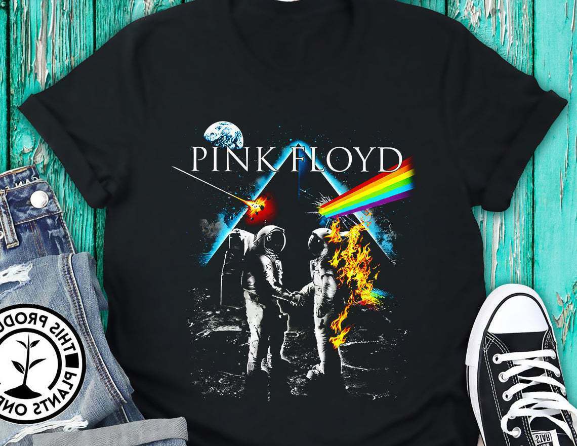 

Pink Floyd Астронавт Луна Логотип рок-группы Музыка Черная мода T Одежда Мужчины Одежда Уютная футболка
