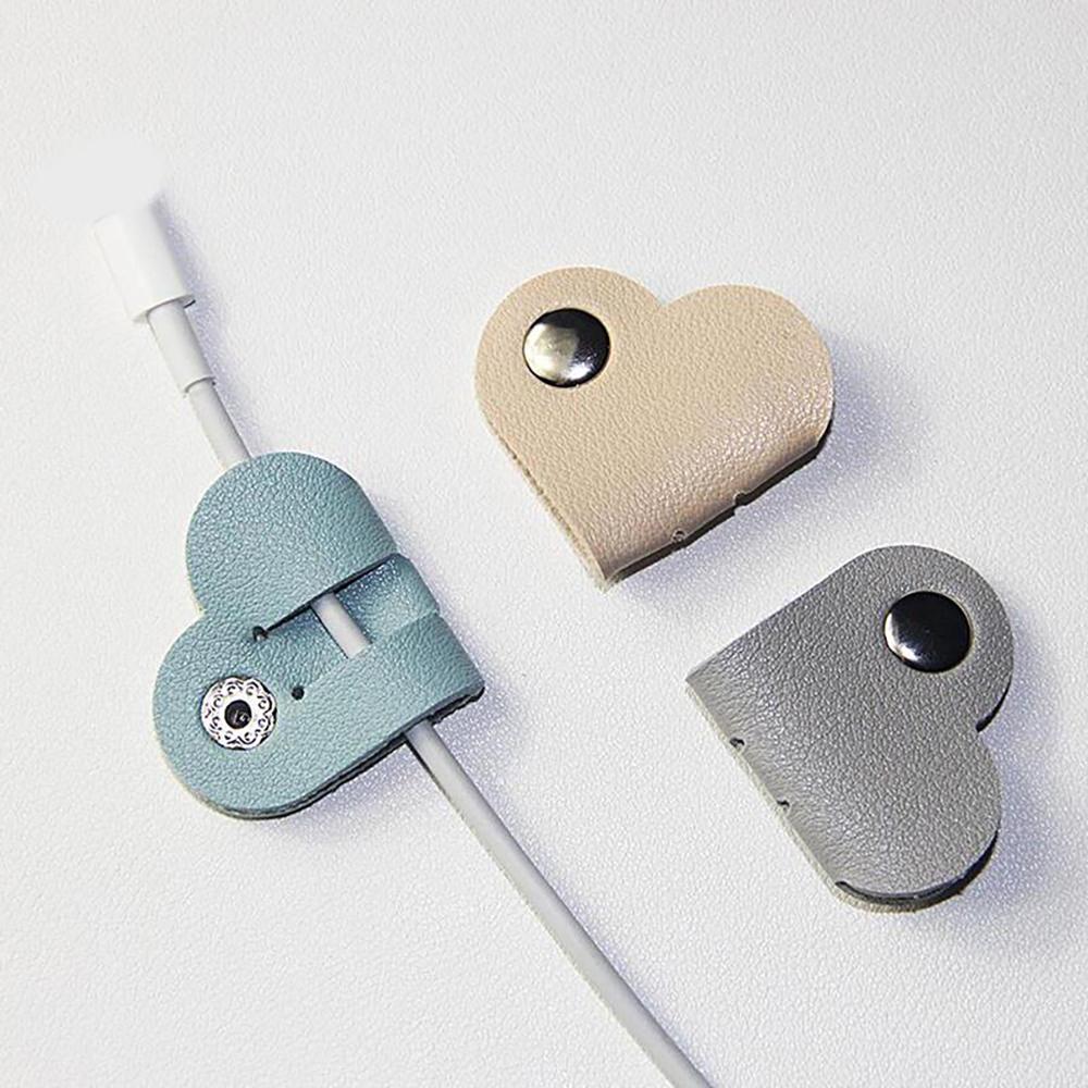 1/3/5pcs Multifunctional Heart-Shaped Faux Leather Cable Cord Winder Organizer Cable Management Clips for Headphones