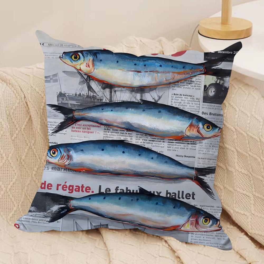 Colorful Sardine Lobster Cushion Cover Soft Plush Fabric DoubleSided Printed Sofa Cushion Cover for All Seasons Home Decor Gift