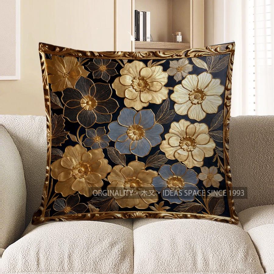 2D Gorgeous Gold Floral Patterned Cushion Covers Pattern Cushion Cover Suitable For Sofa Bedroom Car Pillow Cover