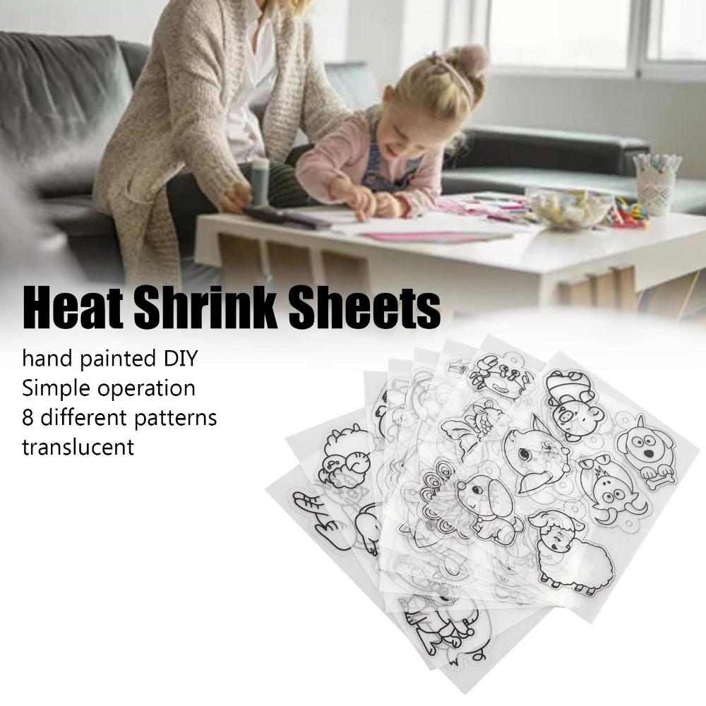 8pcs Colorable Shrink Plastic Sheets Hand Painted Shrink Film Sheets DIY Ornaments
