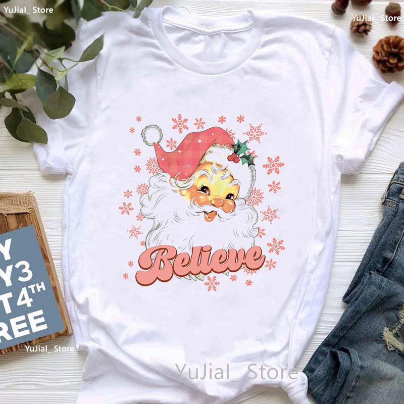 Santa Claus Riding A Dolphin Print Tshirt for Girls White Casual Christmas Gift Tshirt Fashionable Shortsleeved Tshirt Women