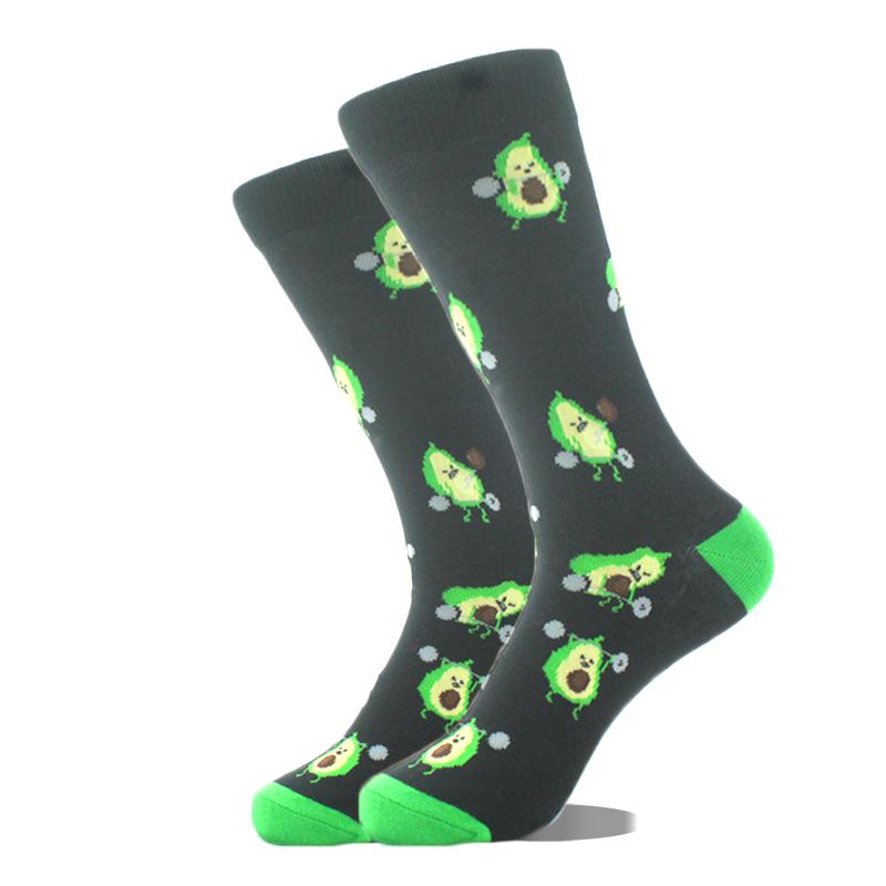 Cool Design Avocado Crew Socks Men Creative Eye Guitar Bus Pattern Sokken Duck Cat Fox Otter Animals Divertidos Chaussette Sox