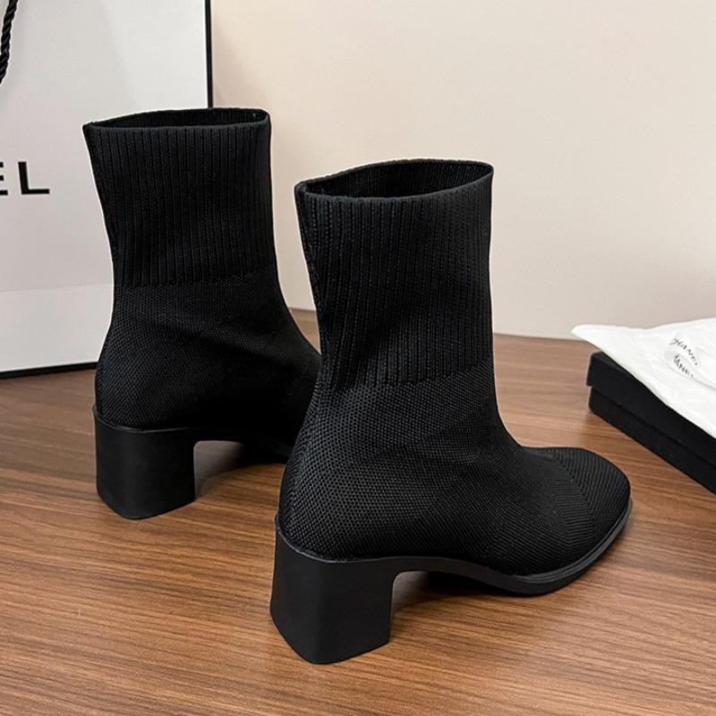 Fashion High Heels Women Weave Ankle Boots 2025 Winter Designer Chunky Shoes New Trends Casual Shoes Snow Chelsea Cozy Boots De Mujer