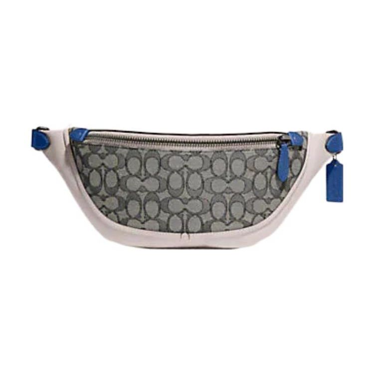 

Coach League 41 Color Block Jacquard Adjustable Shoulder Strap Leather Waist Bag Large Women Waist Bag Dark-Gray White Blue C9583-JITXE Basic Set (Bag+Dust Bag)