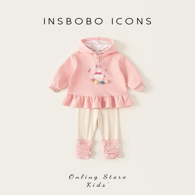 Insbobo Baby Set 2026 Spring New Style Girl Sweatshirt Two-Piece Set Children s Spring and Autumn Clothes Children s Fashion Pink 110