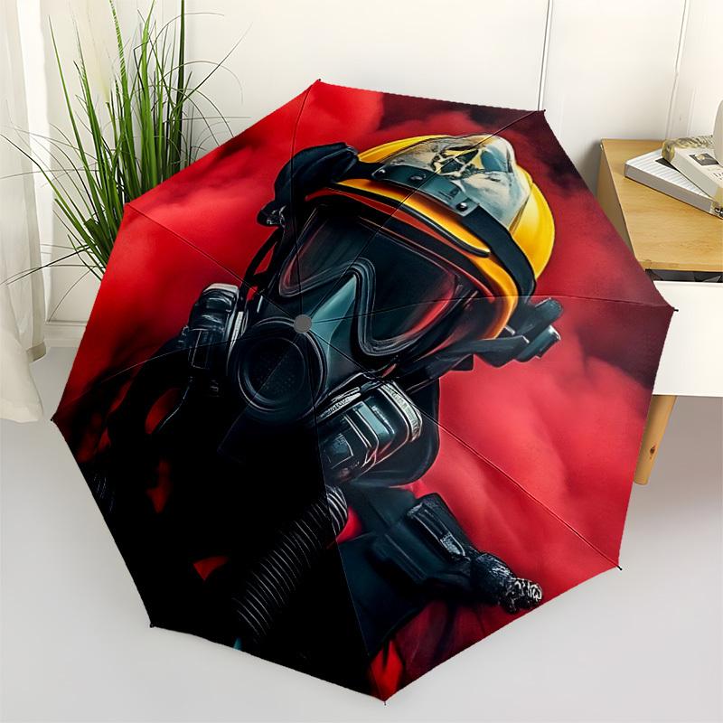1PC Firefighter Mask Automatic Folding Umbrella, Portable & Foldable Design with 8 Ribs, Casual Outdoor Accessory, Umbrella for Windproof09