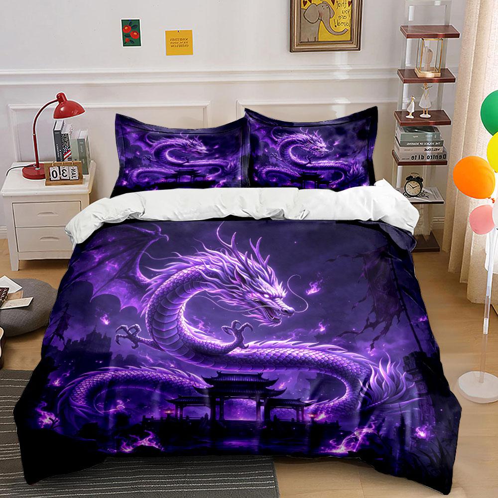 Purple Dragon Art Decor Set Soft Comfortable Duvet Cover Bedding Set Included 1*Duvet Cover & 2*Pillowcases, Gift