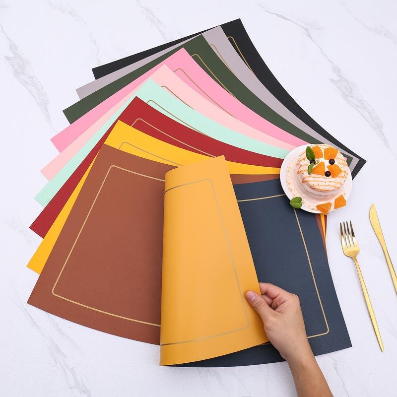 Fan Shaped Round Table Dining Mat, Leather PU Table Mat, Waterproof and Heat-insulating Mat, Hotel Western Dual Color Tableware Mat