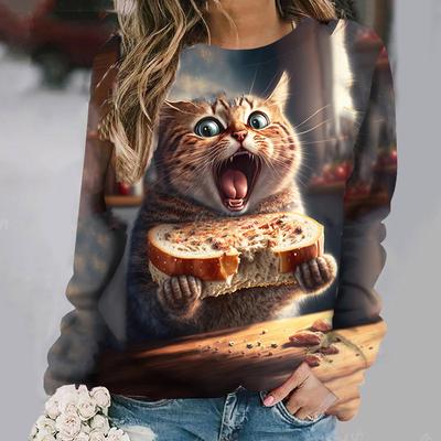 Mode Schattige Kat Sweatshirts Dier 3D Print Hoodies Vrouwen Casual Lange Mouw Y2k Hoodie Oversized Pullover Tops Vrouwelijke Kleding
