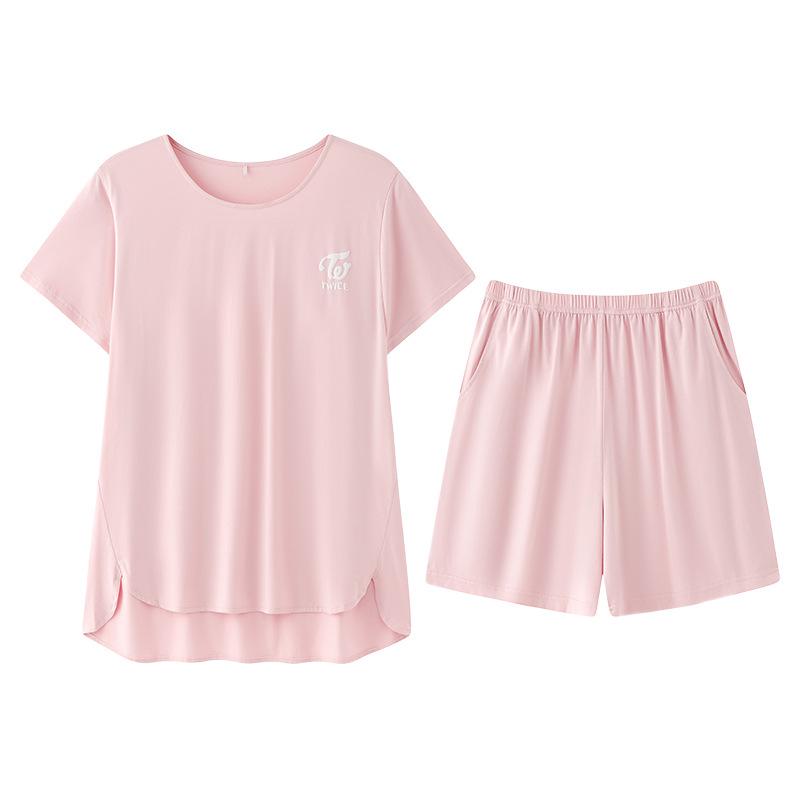 Lyocell Women's Summer Short Sleeve Pajama Set with Chest Pads - Casual Plus Size Home Wear