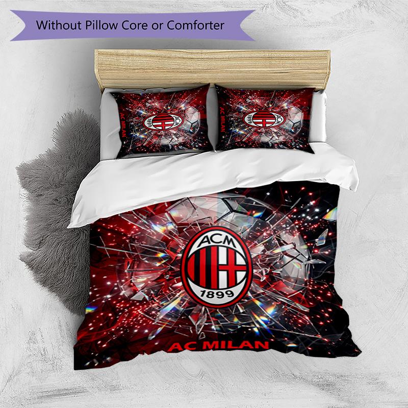 Ensemble de literie 3 pièces imprimé motif AC Milan Housse de couette et taies d'oreiller douces, respectueuses de la peau, lavables Ensemble toutes saisons Chambre à coucher