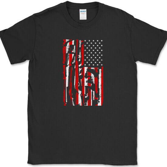 Guns American Flag T-Shirt USA America Carry Patriot Shooting Freedom Tee L